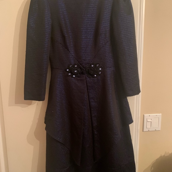 Polin blue bejeweled shimmery midi dress long sleeve size 38 - Picture 3 of 8